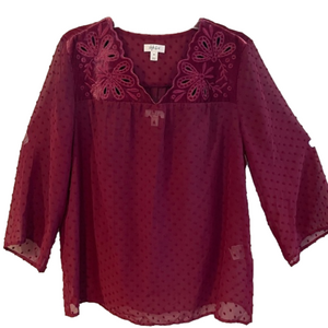STYLE & CO. Swiss-Dot Velvet-Yoke Blouse, Women’s M, Red
